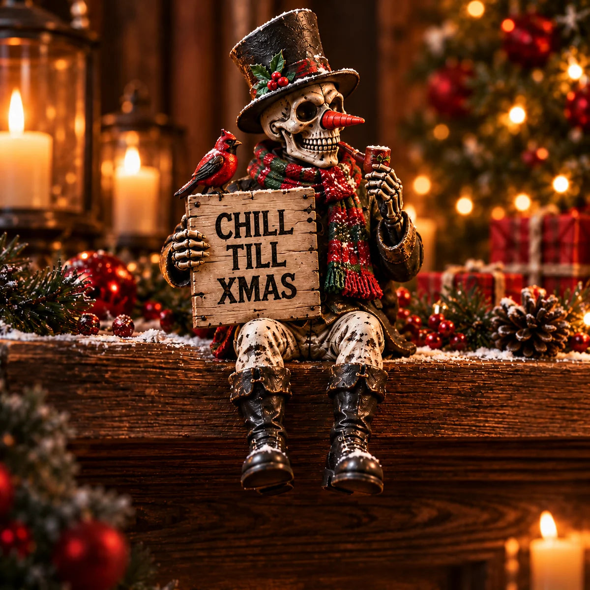 Chill Till Xmas Snowman skeleton shelf sitter