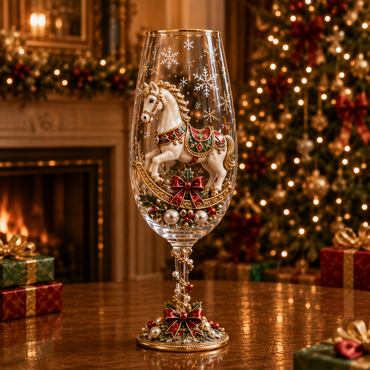 Christmas Rocking Horse collector champagne glass