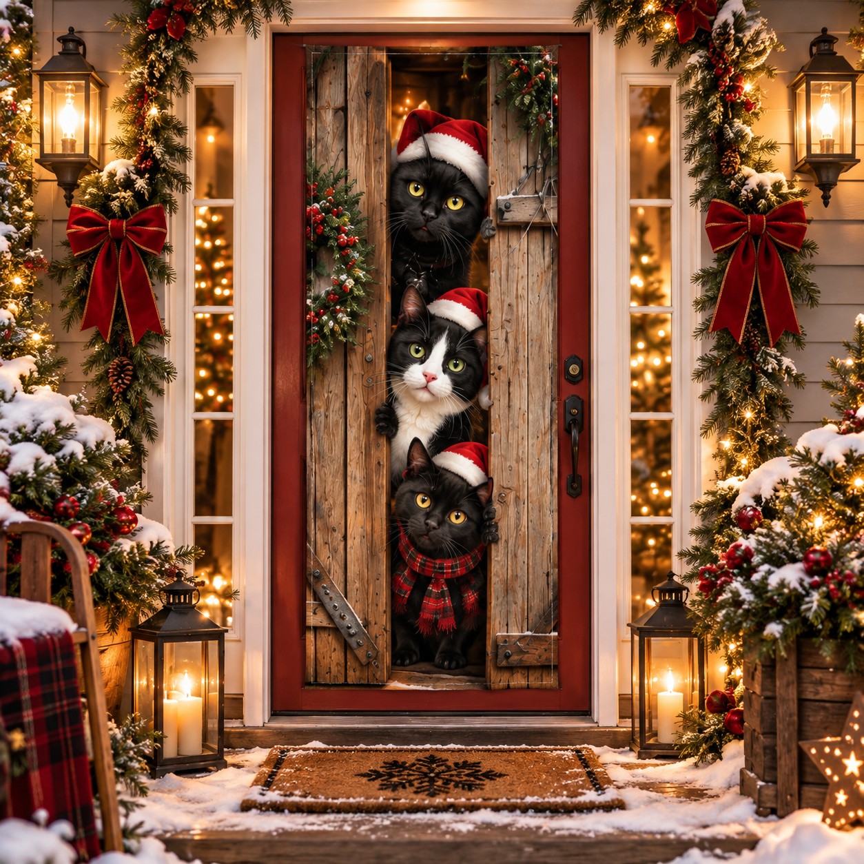 Festive cats Christmas door curtain
