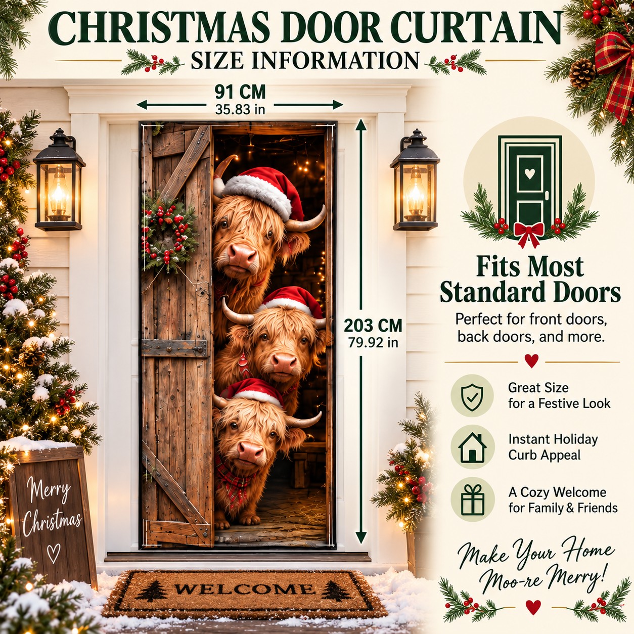 Peekaboo Christmas Door Curtain size guide