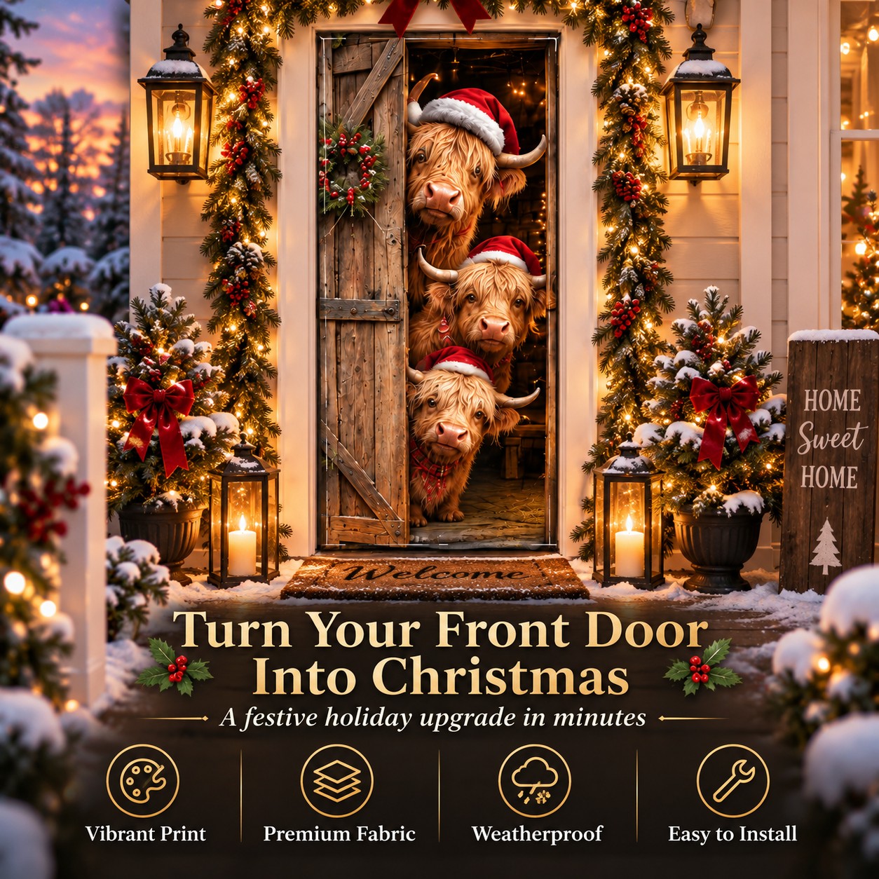 Christmas door curtain front door upgrade graphic