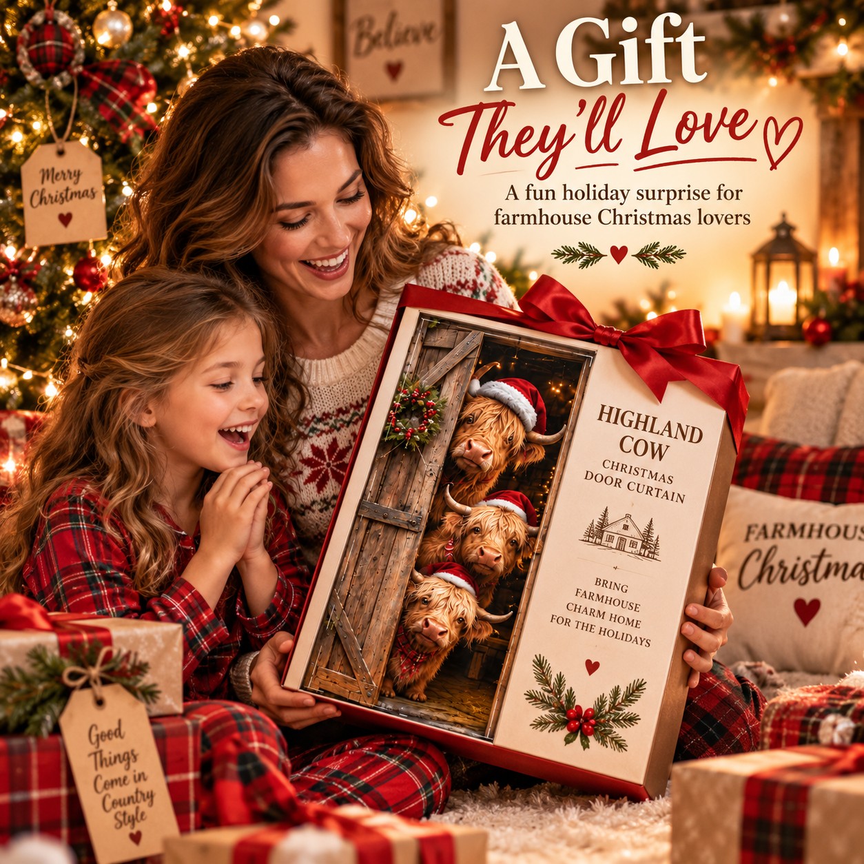 Peekaboo Christmas Door Curtain gift presentation