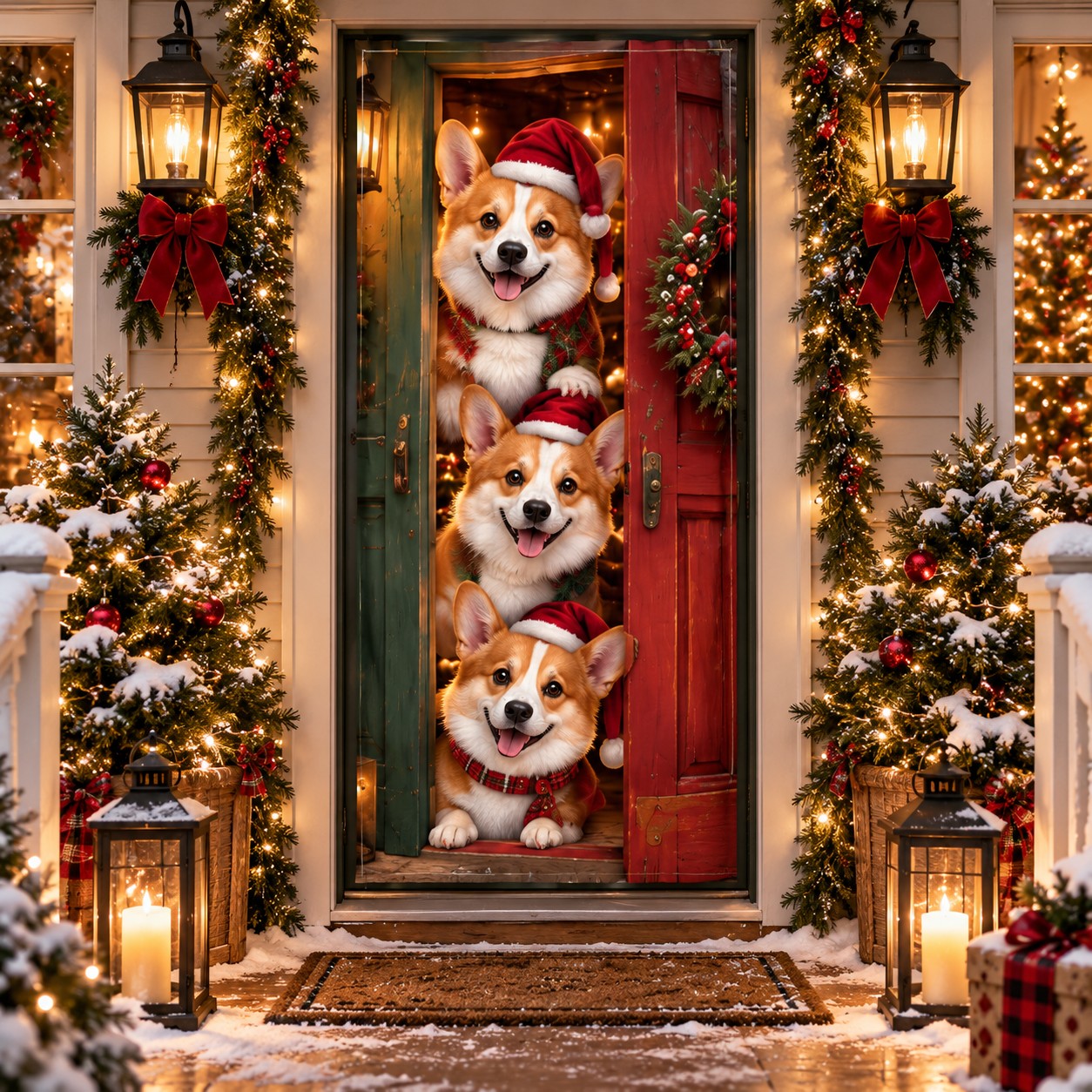 Corgi Christmas door curtain