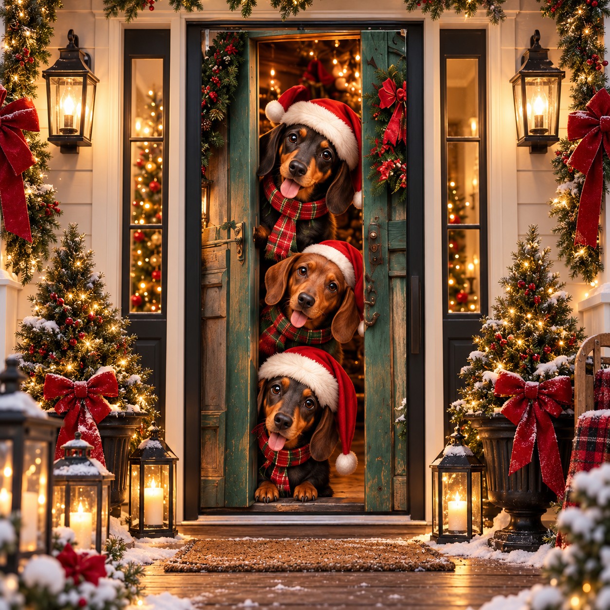 Dachshund Christmas door curtain