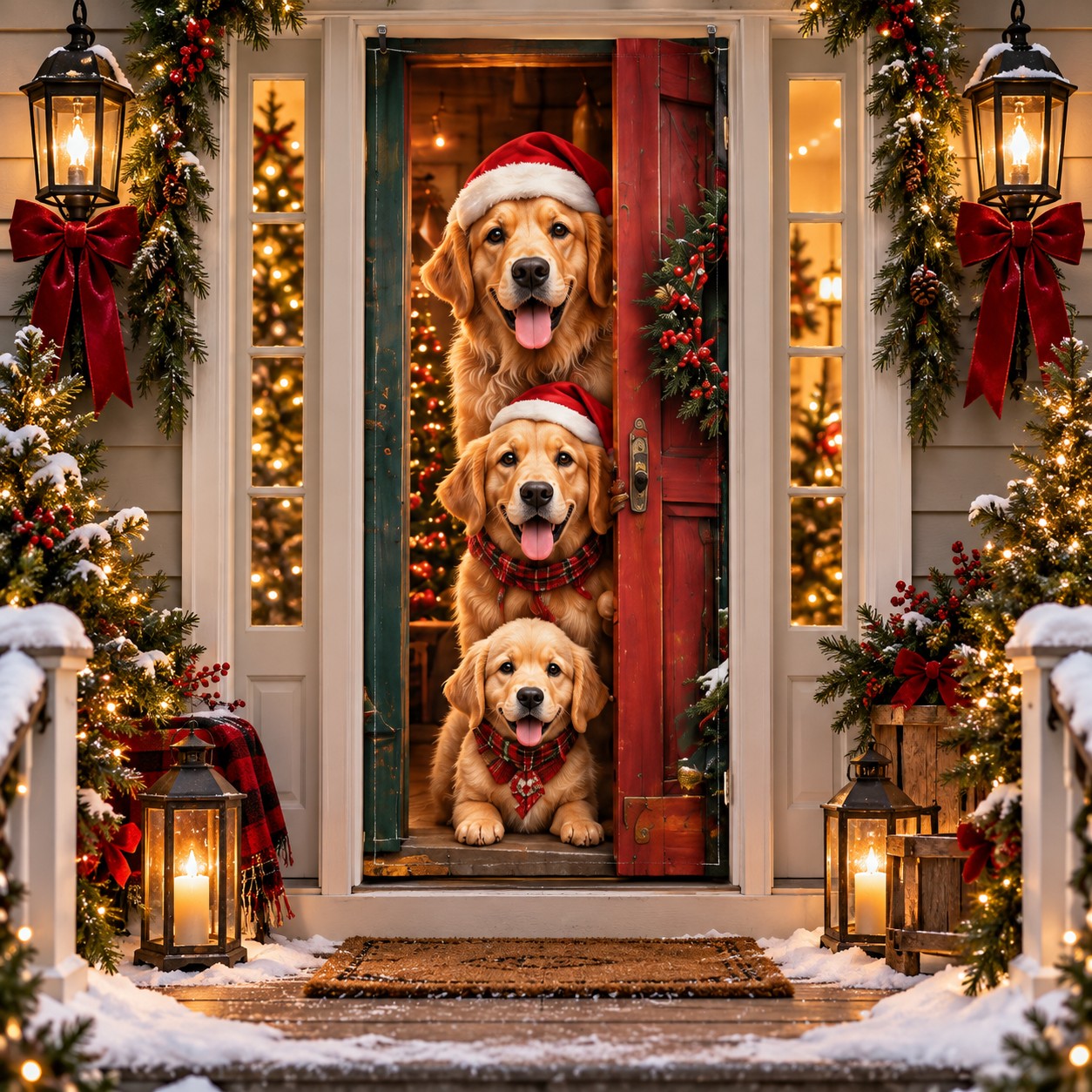 Golden retriever Christmas door curtain
