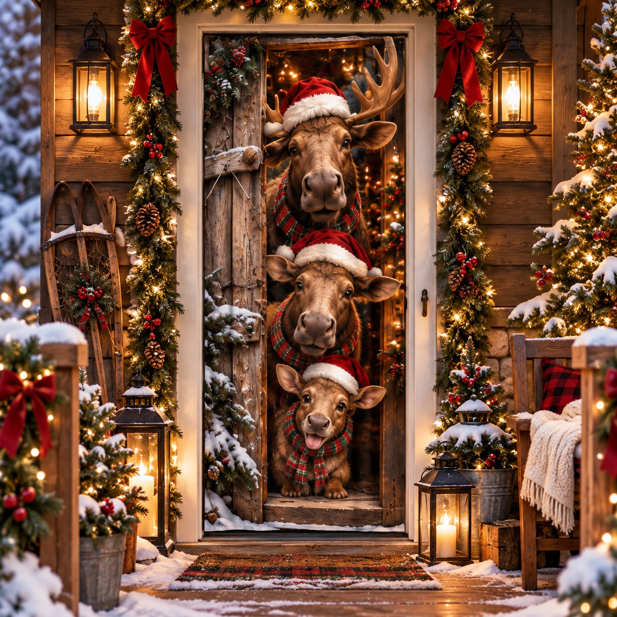 Moose Christmas door curtain