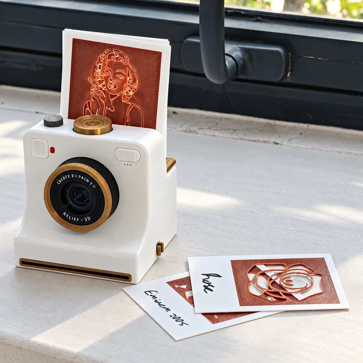 Close-up of stencil card inserted into coffee art camera