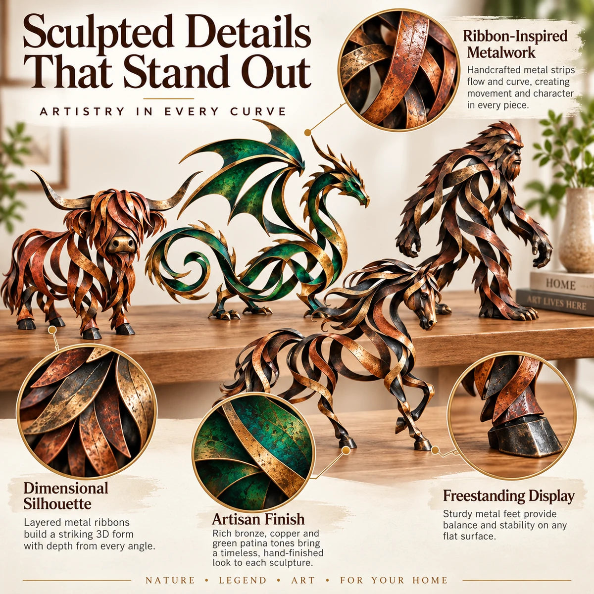 Ribbon sculpture decor collection displayed in a warm home setting
