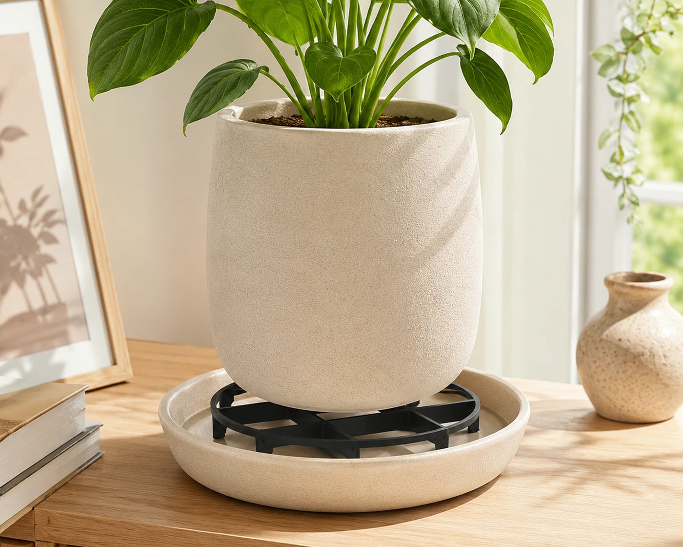 Root-Saving Pot Riser under a planter indoors