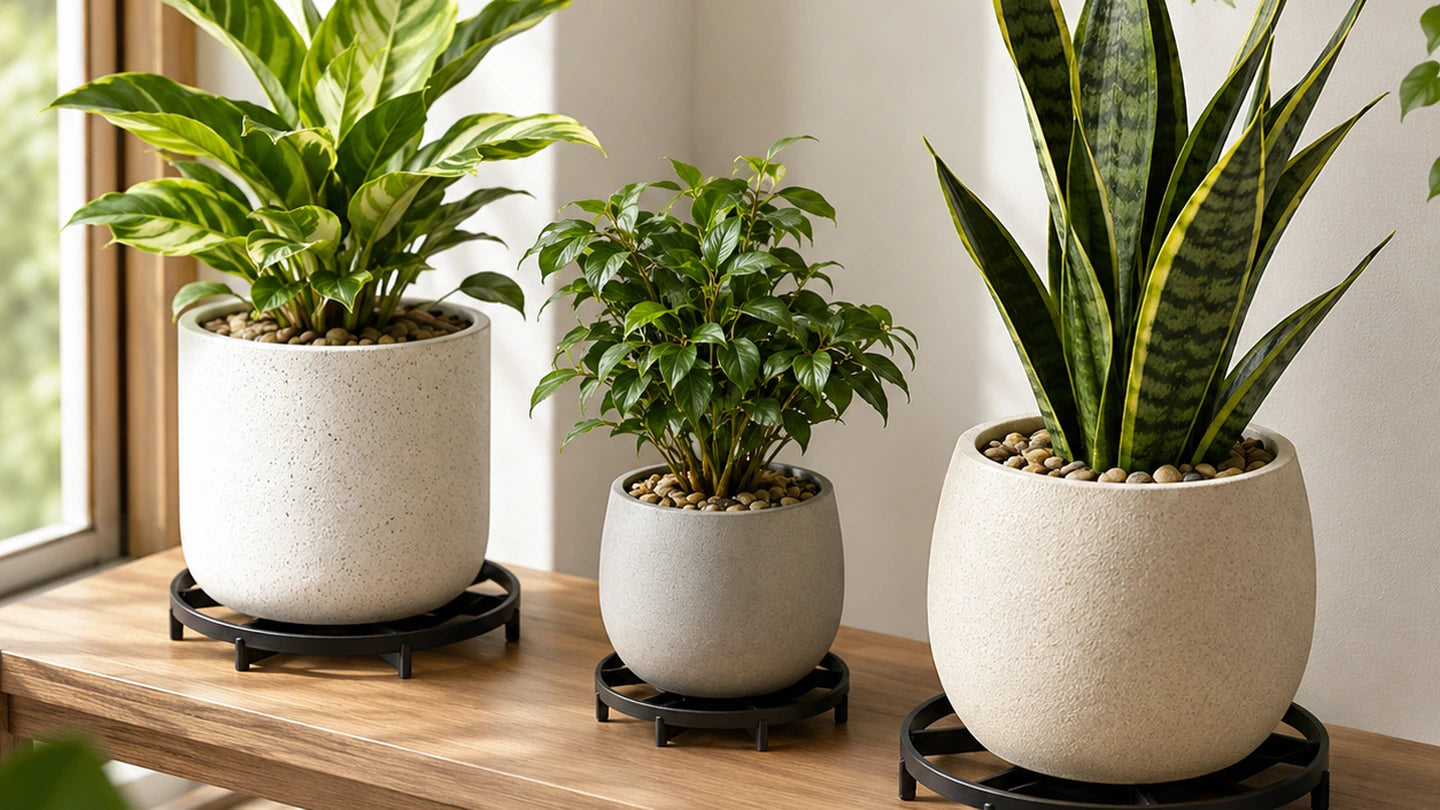 Multiple indoor planters using root-saving pot risers