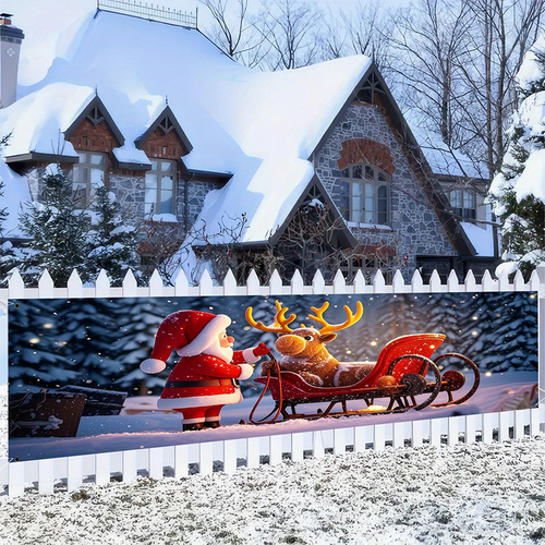 🎅 50% OFF! ✨ Outdoor Christmas Hanging Banner – Fade-Resistant Santa Design, Durable Weatherproof Polyester & Pre-Installed Grommets – Festive Holiday Decor for Porch, Fence & Garden 🎄