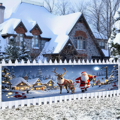 🎅 50% OFF! ✨ Outdoor Christmas Hanging Banner – Fade-Resistant Santa Design, Durable Weatherproof Polyester & Pre-Installed Grommets – Festive Holiday Decor for Porch, Fence & Garden 🎄