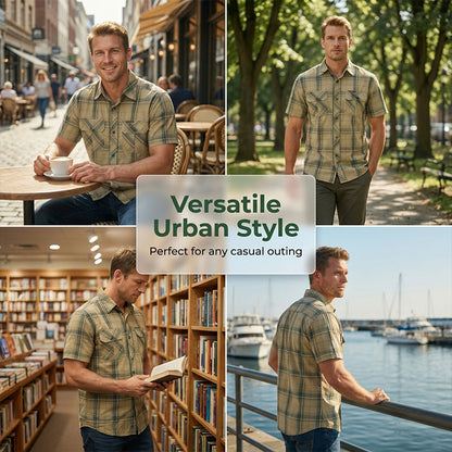 👔50% OFF! 🍂 Men's Casual Plaid Short Sleeve Shirt – Classic Pattern, Relaxed Fit, Breathable Comfort ✨