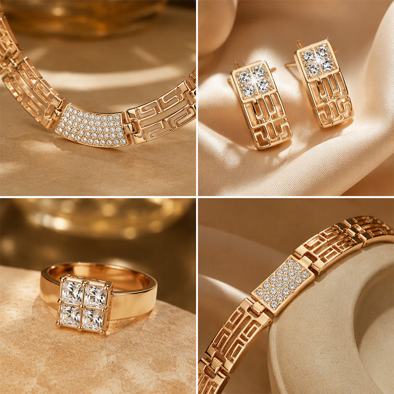 💎 Rhinestone Jewelry 4-Piece Set – Necklace, Earrings, Bracelet & Ring – Complete Your Look! ✨