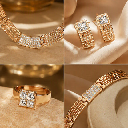 💎 Rhinestone Jewelry 4-Piece Set – Necklace, Earrings, Bracelet & Ring – Complete Your Look! ✨