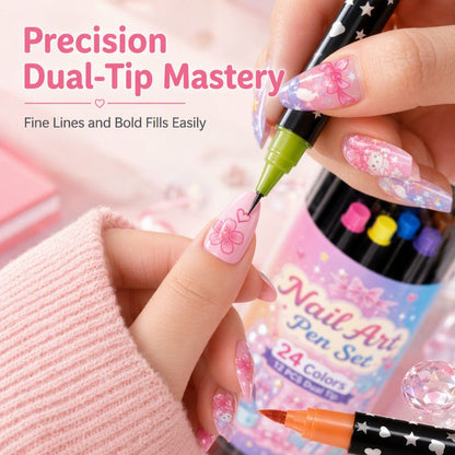 📢 LIMITED TIME 50% OFF! ⏰ 24 Colors Dual Ended Nail Art Pens Set – Dual-Tip Design, Smooth Ink Flow & Long Lasting Brilliance – Perfect for DIY Manicure ✨