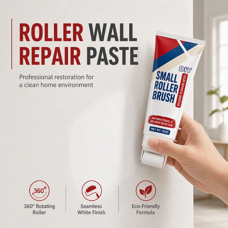 🏠🖌️ Roll & Restore™ Waterproof Wall Touch-Up Paste – Built-In Mini Roller for Easy DIY Repairs