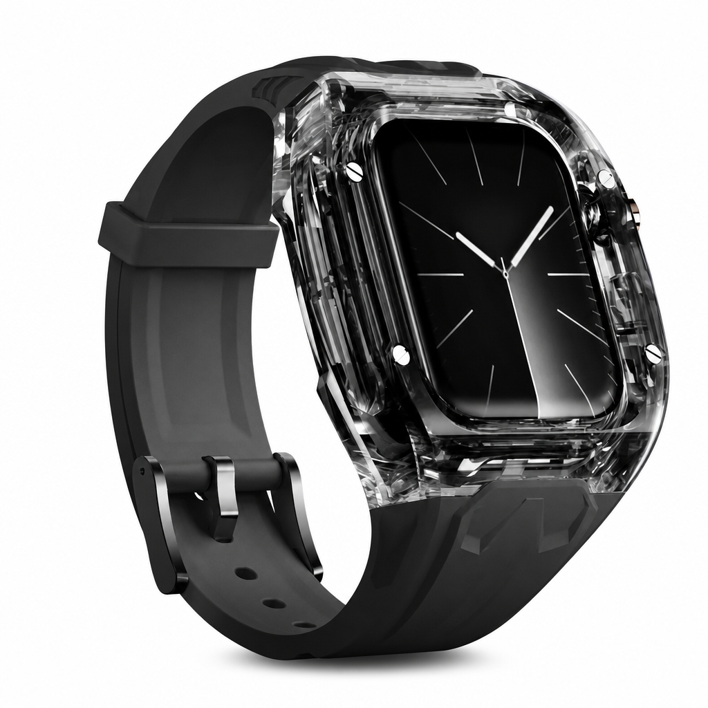 Integrated Smartwatch Band with Protective Case Color Blocking Translucent Sport Strap for 40mm 41mm 42mm 44mm 45mm 46mm 49mm
