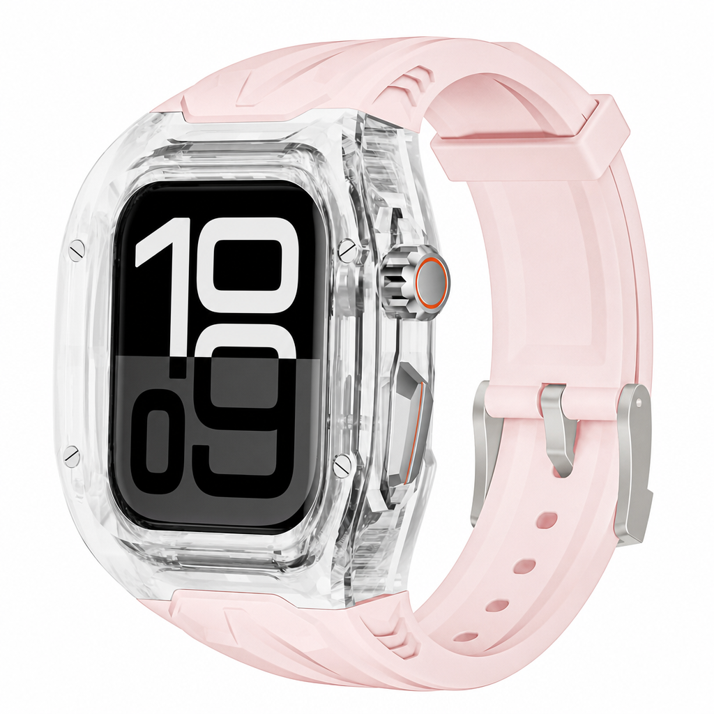 Integrated Smartwatch Band with Protective Case Color Blocking Translucent Sport Strap for 40mm 41mm 42mm 44mm 45mm 46mm 49mm