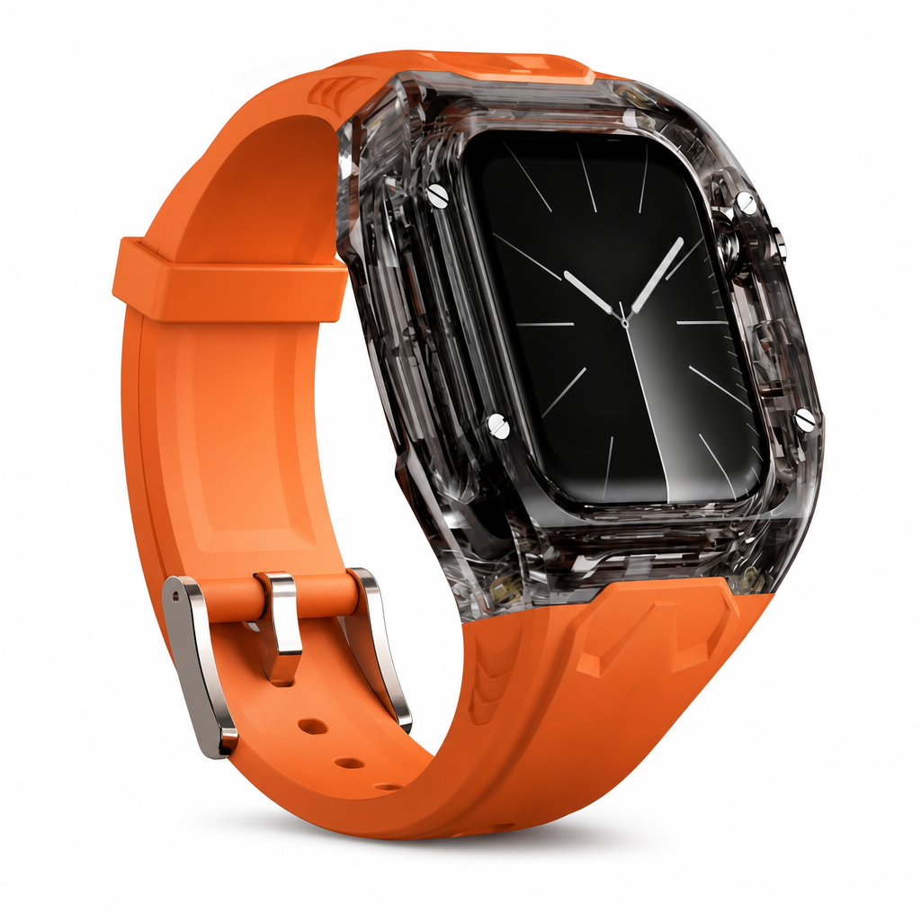 Integrated Smartwatch Band with Protective Case Color Blocking Translucent Sport Strap for 40mm 41mm 42mm 44mm 45mm 46mm 49mm