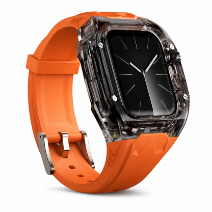 Integrated Smartwatch Band with Protective Case Color Blocking Translucent Sport Strap for 40mm 41mm 42mm 44mm 45mm 46mm 49mm