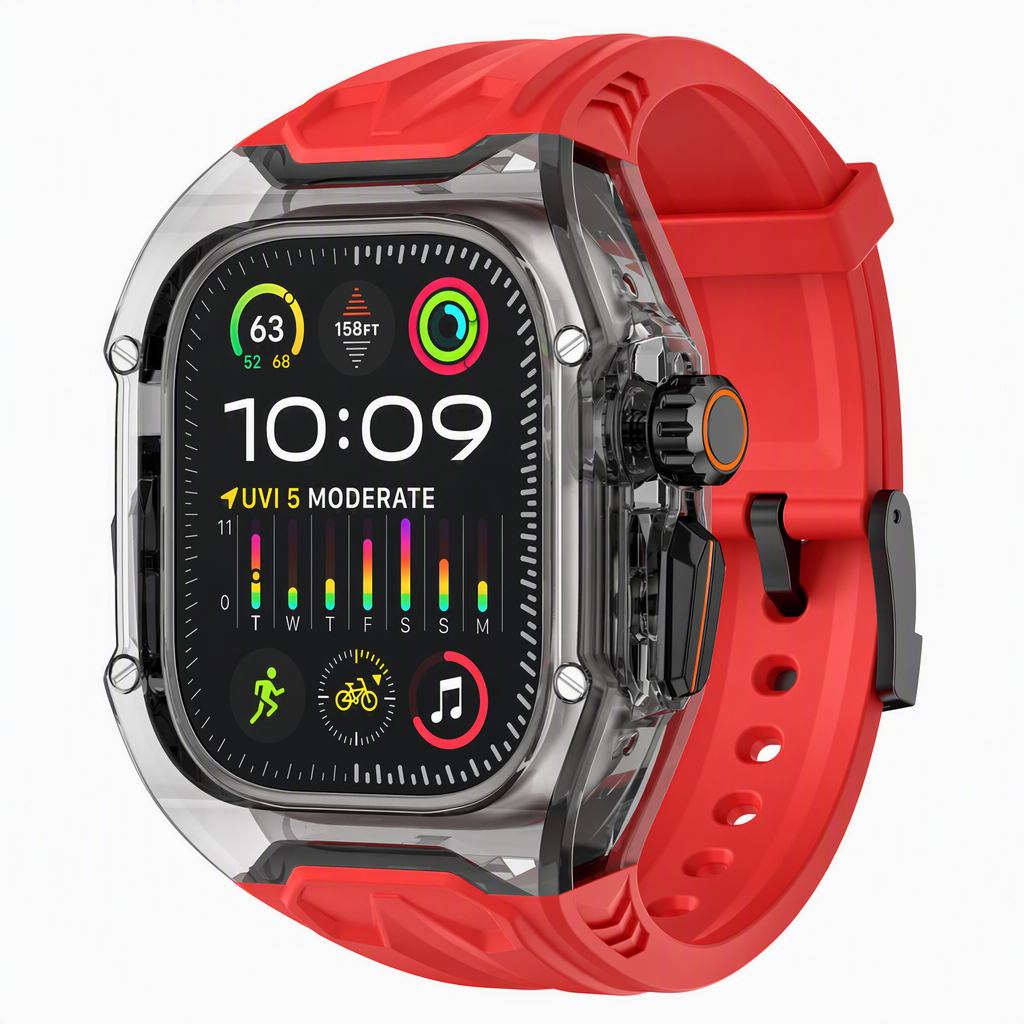 Integrated Smartwatch Band with Protective Case Color Blocking Translucent Sport Strap for 40mm 41mm 42mm 44mm 45mm 46mm 49mm