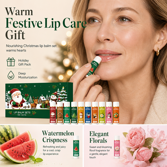🎄💋 Holiday Lip Care Gift Box – 10 Festive Lip Balms for Stockings, Sharing & Christmas Surprises