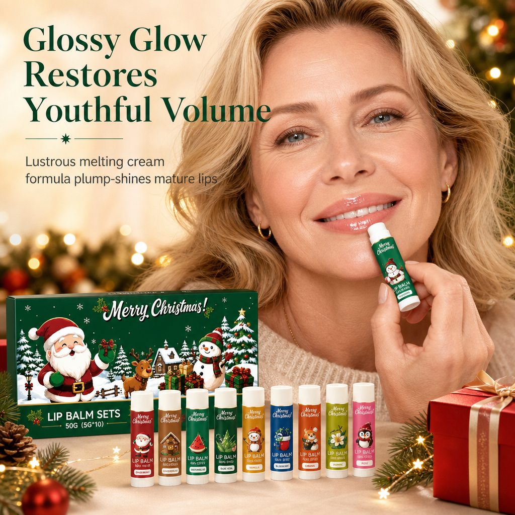 🎄💋 Holiday Lip Care Gift Box – 10 Festive Lip Balms for Stockings, Sharing & Christmas Surprises