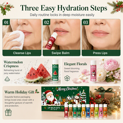🎄💋 Holiday Lip Care Gift Box – 10 Festive Lip Balms for Stockings, Sharing & Christmas Surprises