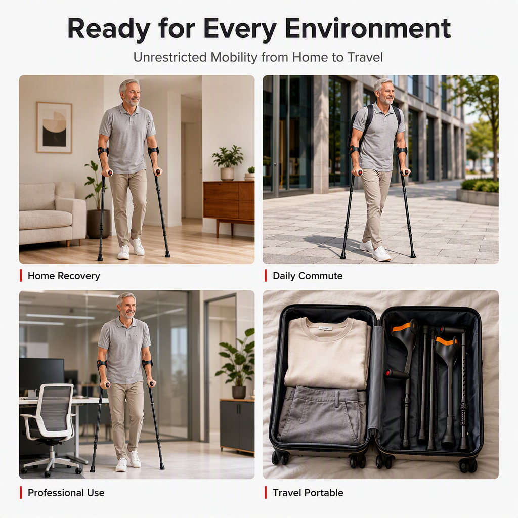 🩼 50% OFF! ✨ Folding Forearm Crutches – Shock-Absorbing Spring System, Reinforced Aluminum Shaft & Slip-Resistant Rubber Feet – Comfortable Mobility Aid for Fracture Rehabilitation 🦵