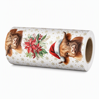 🎄🐮 Highland Cow Christmas Gift Wrap – 5M Festive Floral Wrapping Roll for Beautiful Holiday Presents