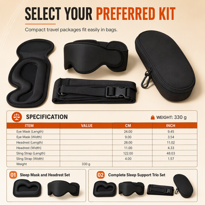 ✈️😴 2-in-1 Travel Comfort Set – Memory Foam Neck Support Pillow & 3D Blackout Sleep Mask