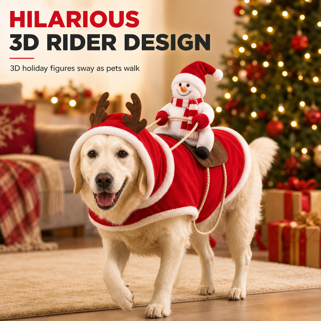 🎅🐶 Santa’s Little Christmas Ride Dog Costume – Funny Adjustable Holiday Outfit for Festive Photos & Parties