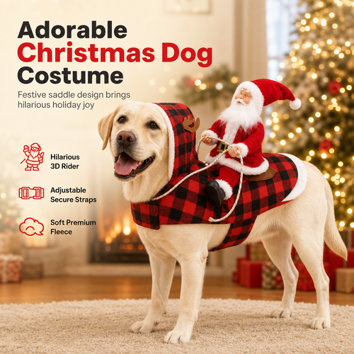 🎅🐶 Santa’s Little Christmas Ride Dog Costume – Funny Adjustable Holiday Outfit for Festive Photos & Parties