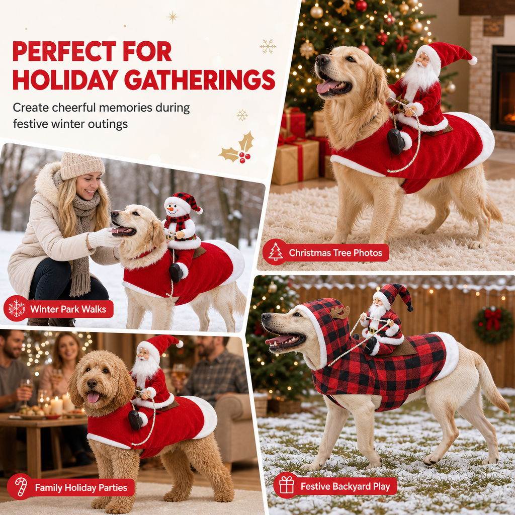 🎅🐶 Santa’s Little Christmas Ride Dog Costume – Funny Adjustable Holiday Outfit for Festive Photos & Parties