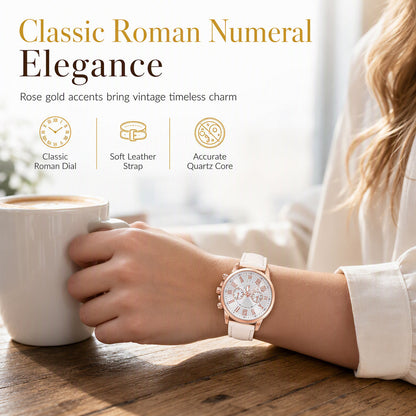 ⌚✨ Timeless Elegance Women’s Quartz Watch – Three-Eye Dial with Classic Leather Strap