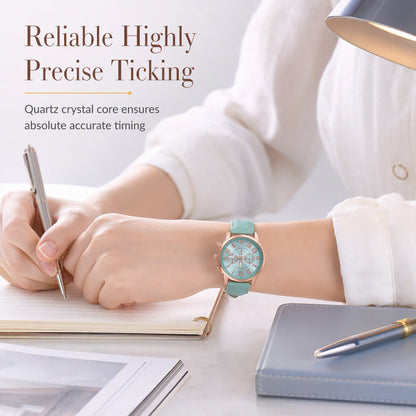 ⌚✨ Timeless Elegance Women’s Quartz Watch – Three-Eye Dial with Classic Leather Strap