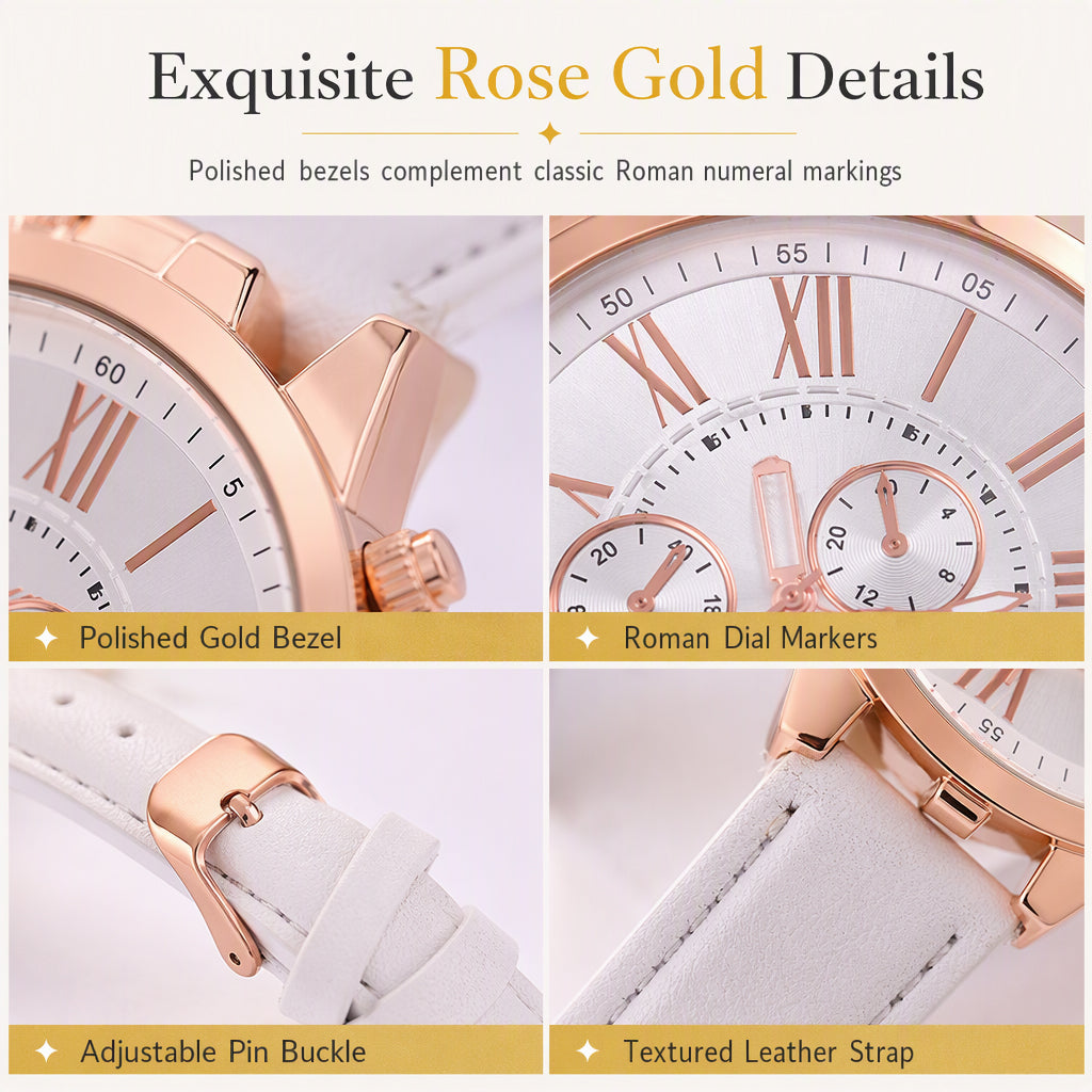 ⌚✨ Timeless Elegance Women’s Quartz Watch – Three-Eye Dial with Classic Leather Strap