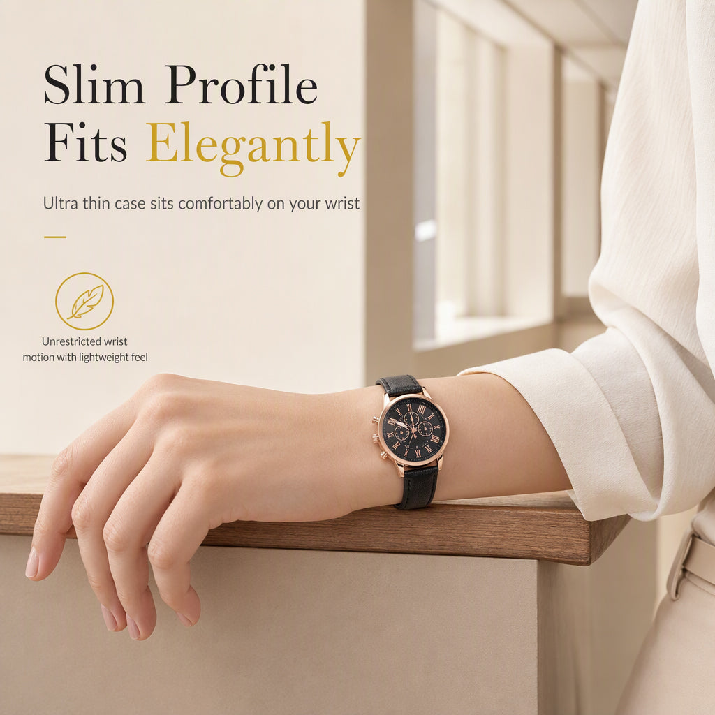 ⌚✨ Timeless Elegance Women’s Quartz Watch – Three-Eye Dial with Classic Leather Strap