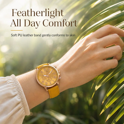 ⌚✨ Timeless Elegance Women’s Quartz Watch – Three-Eye Dial with Classic Leather Strap