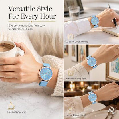 ⌚✨ Timeless Elegance Women’s Quartz Watch – Three-Eye Dial with Classic Leather Strap