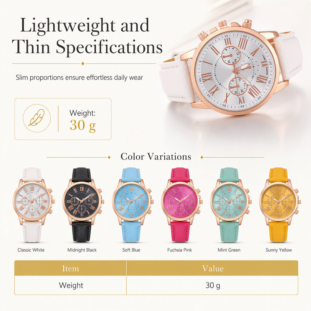⌚✨ Timeless Elegance Women’s Quartz Watch – Three-Eye Dial with Classic Leather Strap