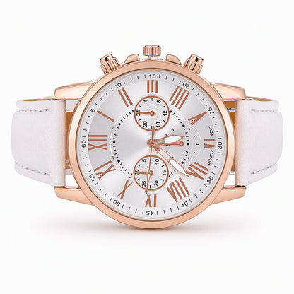 ⌚✨ Timeless Elegance Women’s Quartz Watch – Three-Eye Dial with Classic Leather Strap