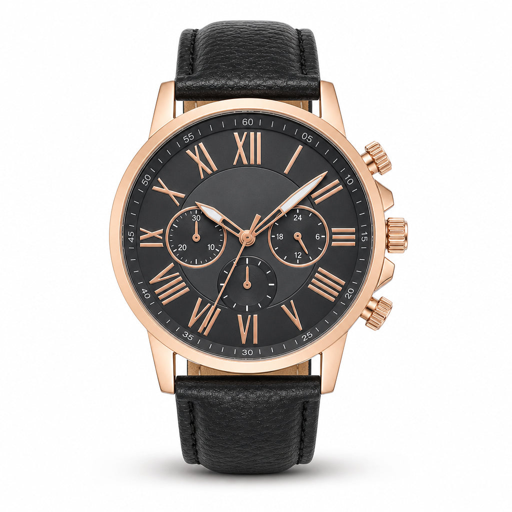 ⌚✨ Timeless Elegance Women’s Quartz Watch – Three-Eye Dial with Classic Leather Strap