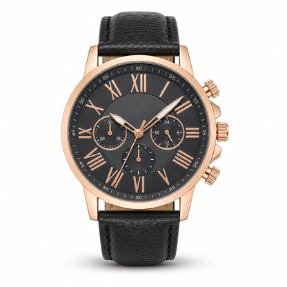 ⌚✨ Timeless Elegance Women’s Quartz Watch – Three-Eye Dial with Classic Leather Strap