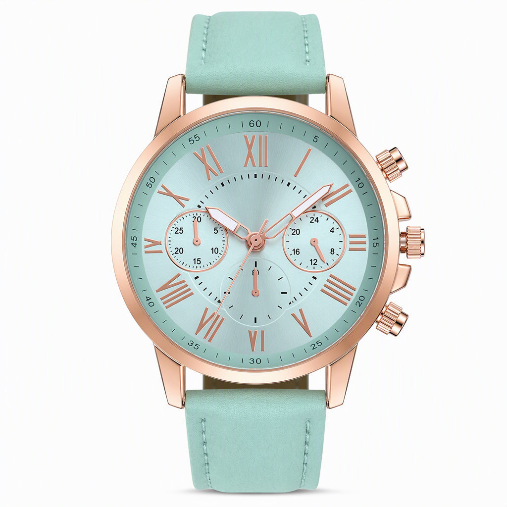 ⌚✨ Timeless Elegance Women’s Quartz Watch – Three-Eye Dial with Classic Leather Strap