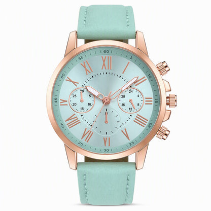 ⌚✨ Timeless Elegance Women’s Quartz Watch – Three-Eye Dial with Classic Leather Strap