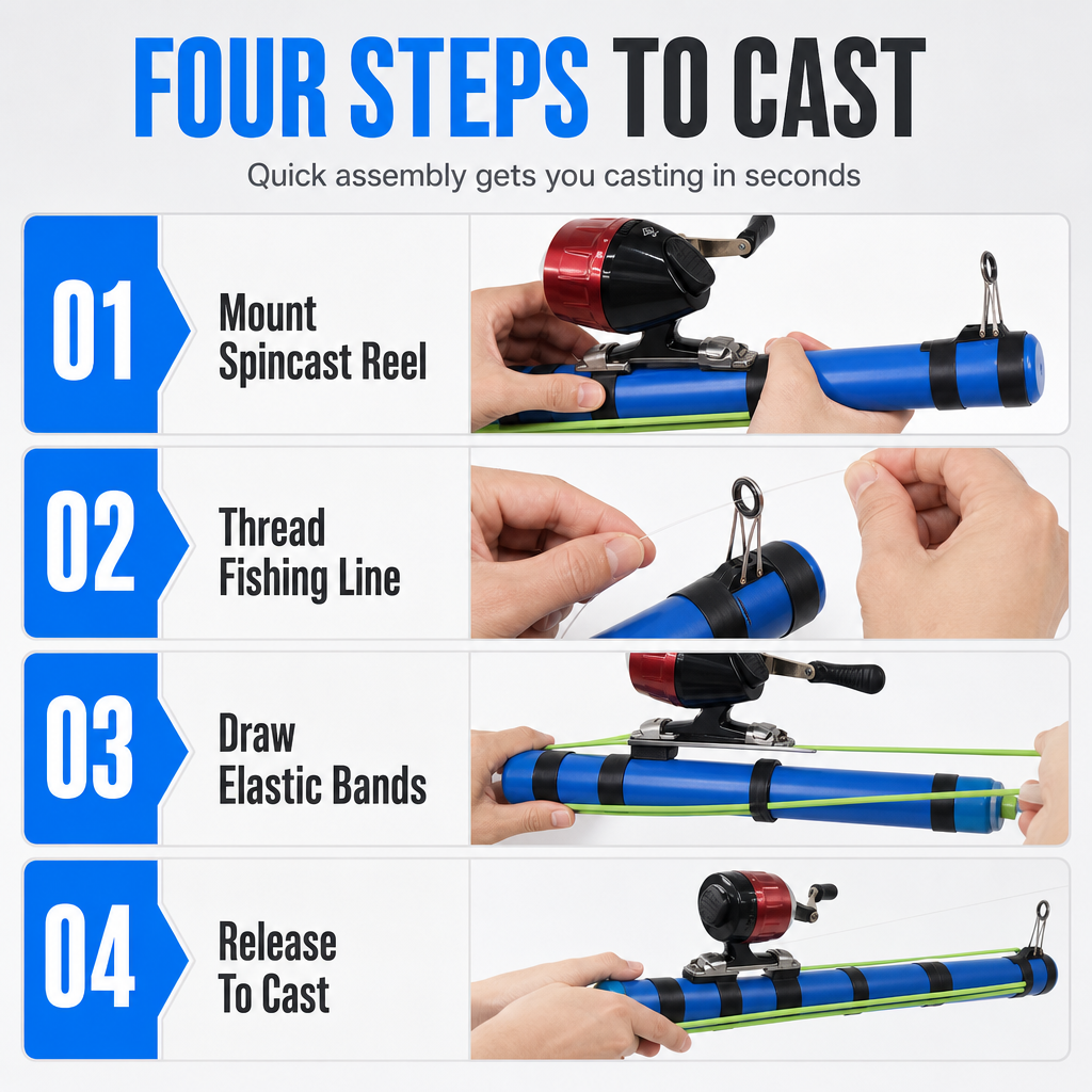 🎣🚀 LongCast Pro™ Bait Launcher Fishing Set – Precision Slingshot Casting Rod with Spinning Reel