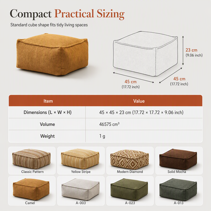 CozySpace Fill-Your-Own Storage Ottoman Cover – Square Pouf Footrest with Wide Zipper, Hidden Blanket & Clothing Storage, 10 Stylish Designs