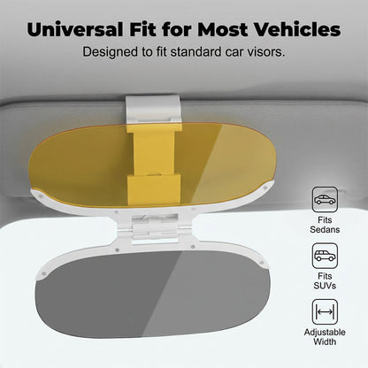 ClearView 2-in-1 Day & Night Anti-Glare Car Visor – 360° Adjustable Dual-Lens Sun Shield, Easy Clip-On Driving Accessory